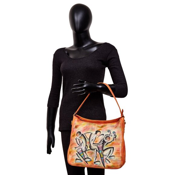 Ladies Hand-Painted Leather Orange Shoulder Tote Bag | Crossbody Sling Bag - Picture 9 of 9